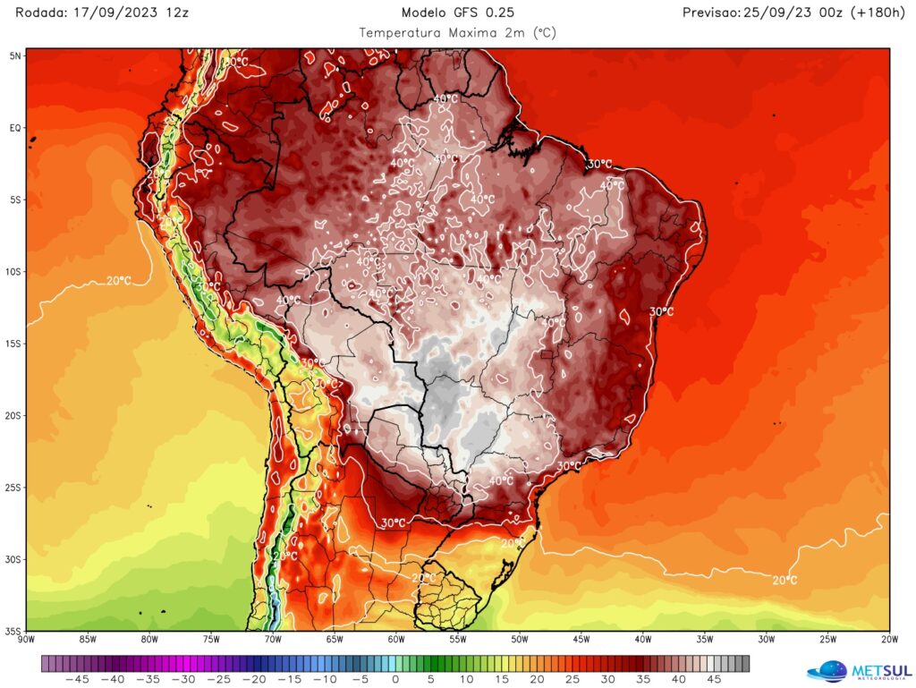 Brasil terá onda de calor com cerca de 45°C em algumas regiões, segundo previsão