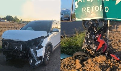 Colisão entre carro e moto deixa duas pessoas feridas na BR-316, em Palmeira dos Índios