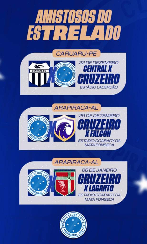 Cruzeiro de Arapiraca anuncia amistosos contra Central, Falcon e Lagarto