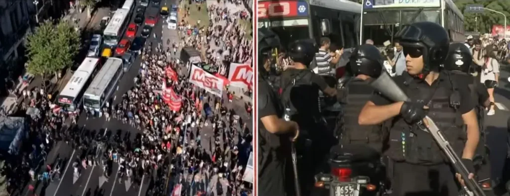 Confronto com a polícia marca protesto contra projeto de lei de Javier Milei, na Argentina