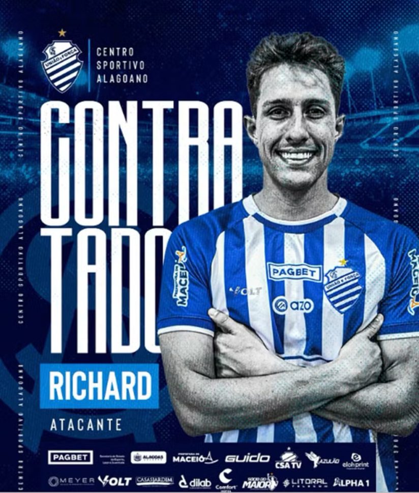 Atacante Richard conseguiu sair do RS e se apresentou ao CSA nesta quarta-feira (8)