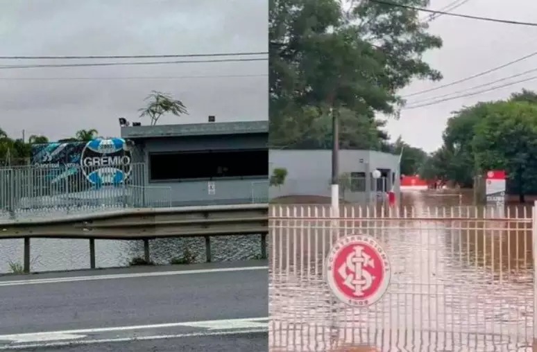Chuvas no RS: cheia do Guaíba alaga centros de treinamento de Grêmio e Internacional