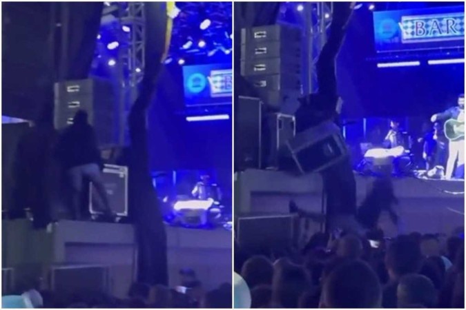[Vídeo] Fã de Gusttavo Lima cai após escalar o palco durante show no Mato Grosso
