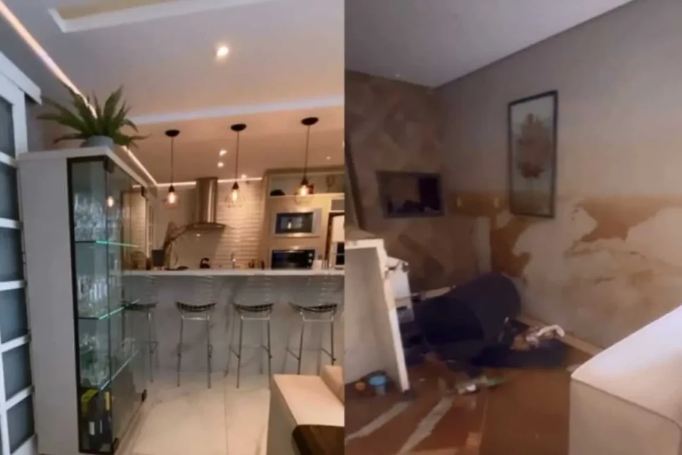 [Vídeo] Influenciadora mostra antes e depois de sua casa ser atingida por enchentes no RS