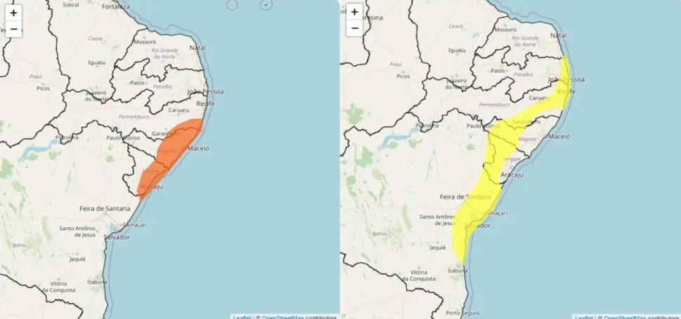 Inmet emite alertas de chuvas fortes para áreas da região Nordeste