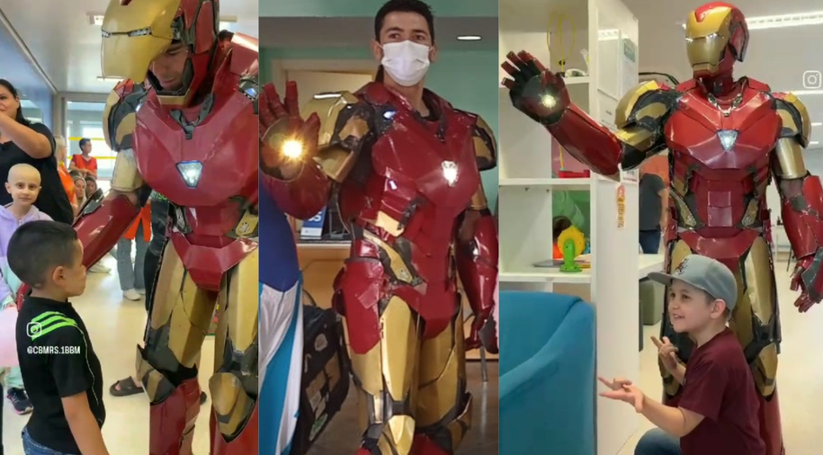 [Vídeo] Fantasiado como Homem de Ferro, bombeiro gaúcho leva alegria a crianças em hospitais do RS