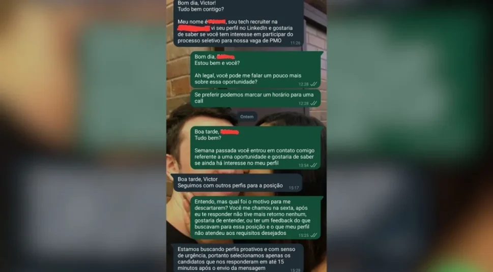 “Estamos buscando perfis proativos”: candidato perde vaga por demorar mais de 15 minutos para responder recrutadora