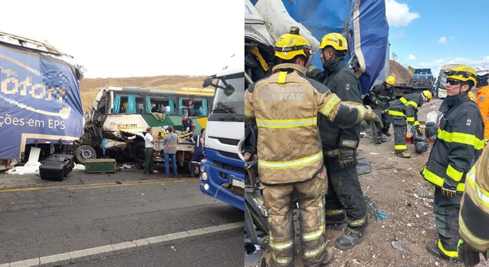Carreta colide com ônibus de viagem e três pessoas morrem, em Minas Gerais