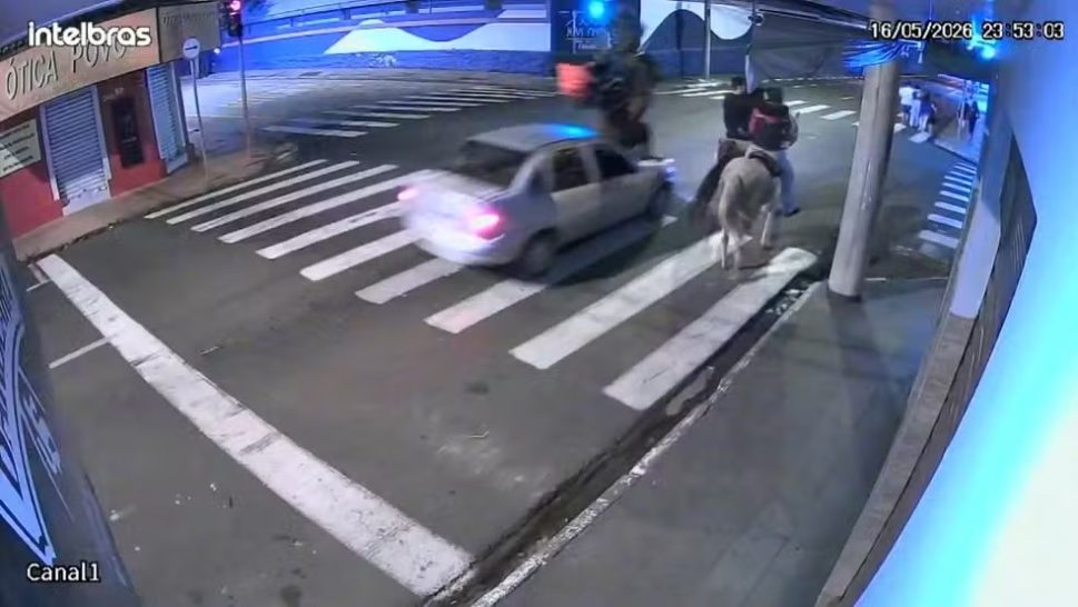 Motorista de carro atropela homem montado a cavalo em São Paulo