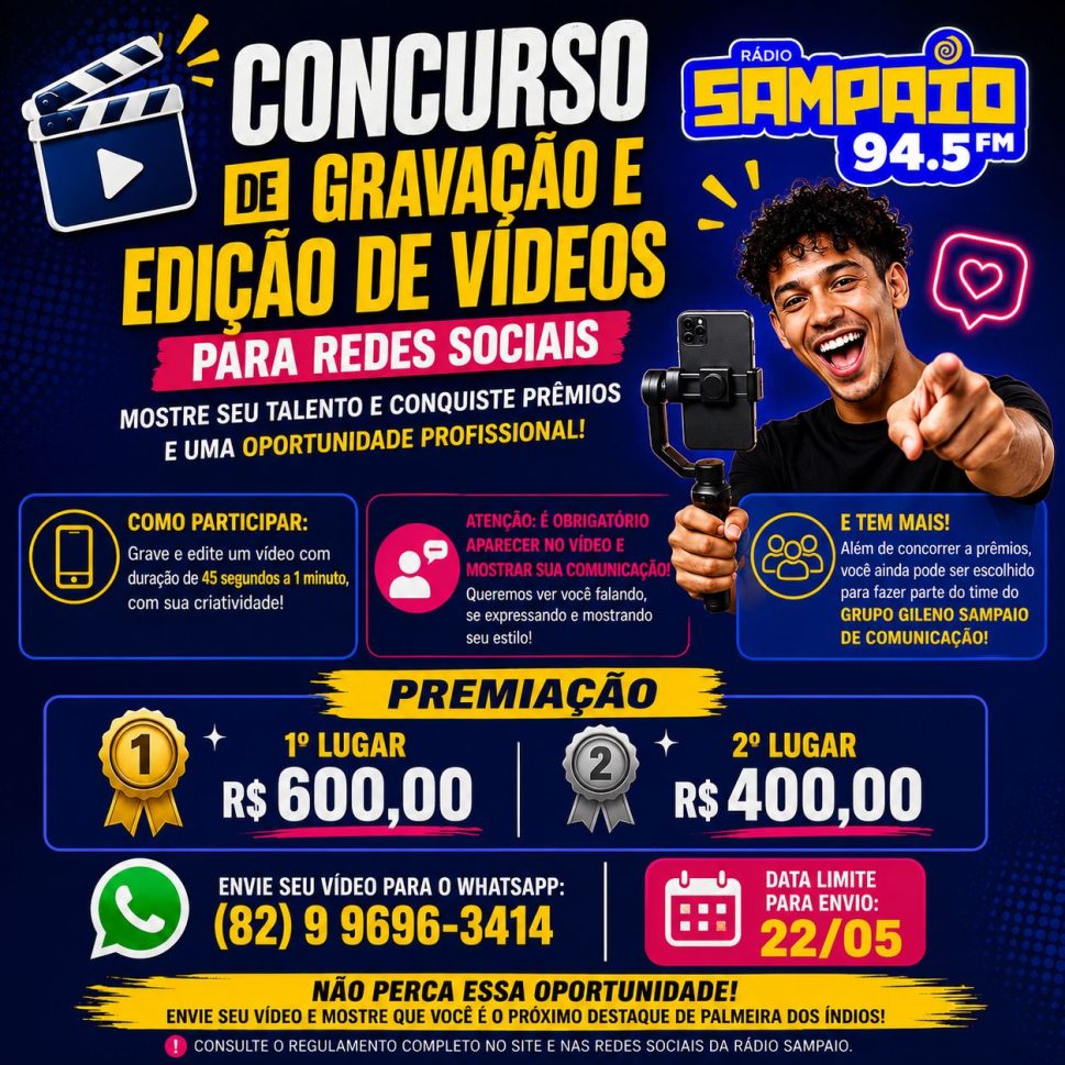 Rádio Sampaio lança concurso de gravação e edição de vídeos para descobrir novos talentos em Palmeira dos Índios