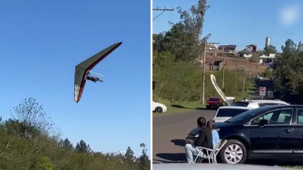 Asa-delta cai sobre carro no Rio Grande do Sul e piloto fica ferido