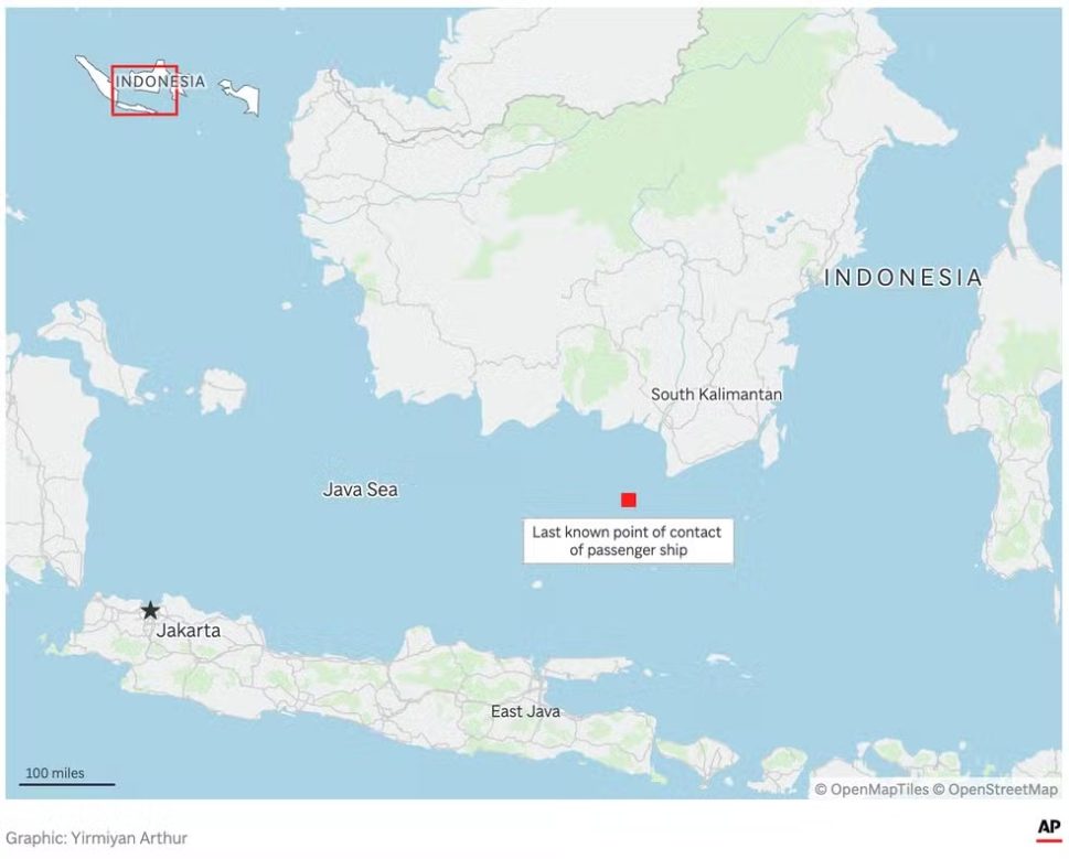 Mais de 125 pessoas estão desaparecidas, após naufrágio de embarcação no Mar de Java