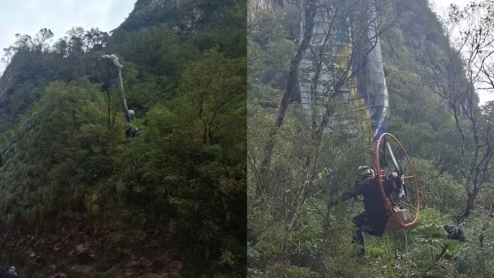 Piloto de paramotor fica preso em árvore ao tentar passar por fenda em Santa Catarina