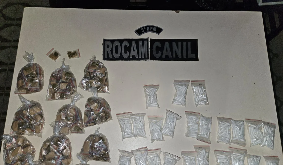 Jovem é preso em flagrante com mais de 500 pinos de cocaína e 277 bombinhas de maconha, em Arapiraca